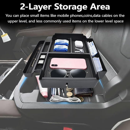 Center Console Organizer fit for 2021-2026 GMC YuKon Denali, Chevy Suburban/Tahoe Mini Compartments Design ABS Plastic Armrest Storage Box Insert Tray (ONLY for Power-Sliding Console)|Easy to Install|