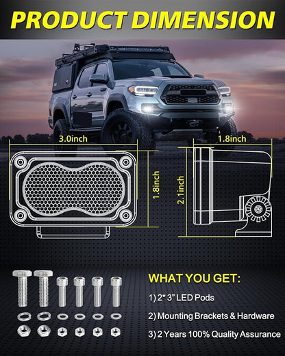 Diffused LED Pods, AKD Part 2Pcs 3" 40W CREE LED Auxiliary Work Light Pods Scene Lights Ditch Camper Fishing Area Lights for Trucks Pickup Camper Tractor Trailer UTV SUV Boat