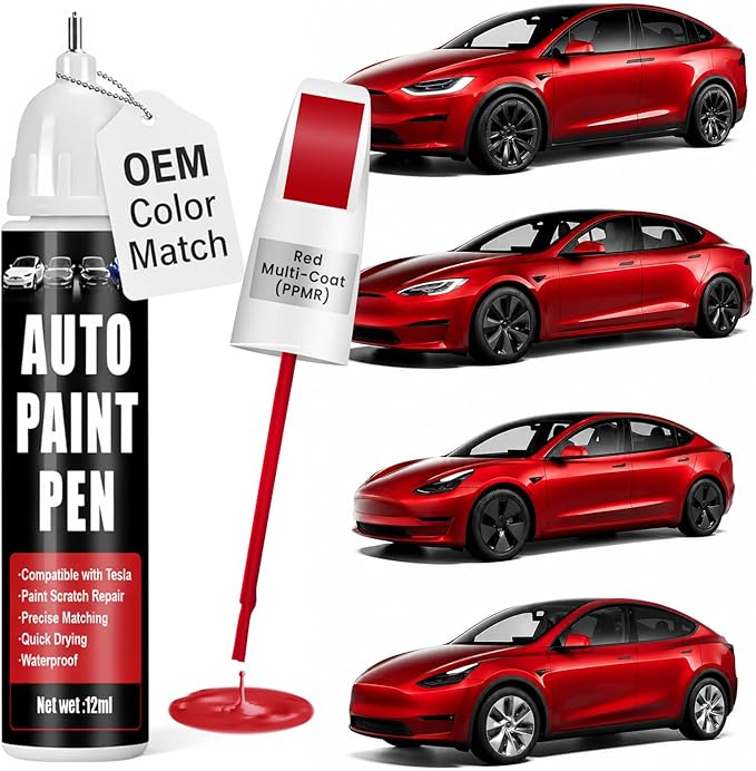 Touch Up Paint for Cars (Red Multi-Coat PPMR), Compatible with Tesla Model Y/3/X/S, 0.4 fl oz Color Accurate 2-in-1 Car Paint Scratch Repair Pen, Easy to Use, Fast-Drying, Long-Lasting