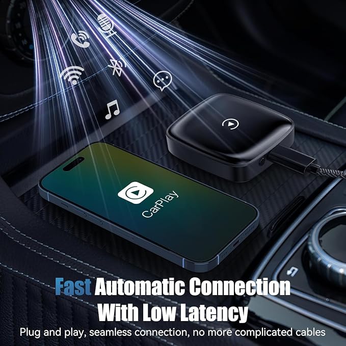 Wireless CarPlay Adapter for iPhone, Convert Factory Wired to Wireless in Seconds, Plug & Play with OEM 2015+ Systems, Siri Control & Auto-Connect (iOS 10+ Android 11 Compatible)