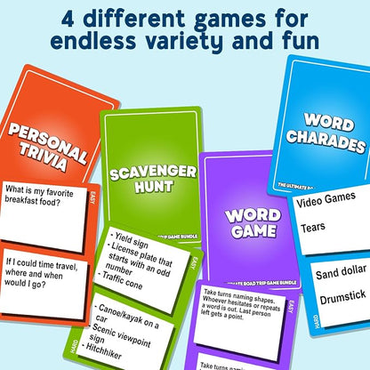 The Ultimate Road Trip Game Bundle, a 4-in-1 Travel Game and Car Game for Kids and Adults, Filled with Must-Have Road Activities