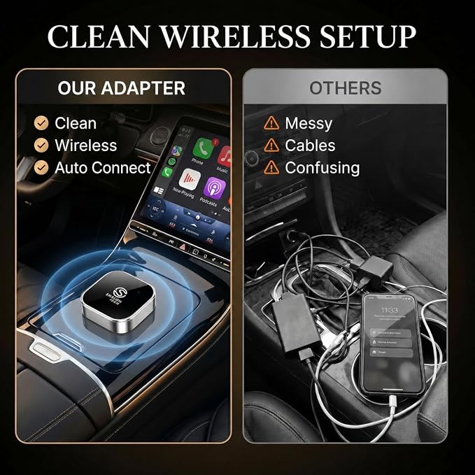 Wireless Car Play Adapter & Car Play Wireless Adapter 2-in-1, SHALOM TECH 5.8GHz Wired to Wireless Dongle, Plug & Play for Factory Wired CarPlay Cars, USB A USB C - (Silver).
