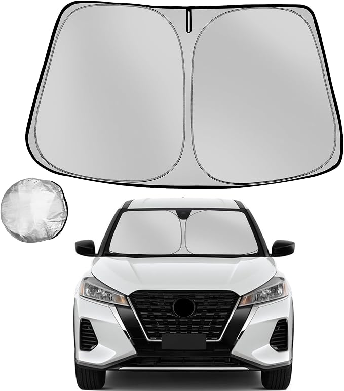 Windshield Sun Shade for 2018-2024 Nissan Kicks Foldable Sun Sunshade for Car Front Window Blocks UV Rays and Heat Automotive Interior Protector Custom Fit Accessories