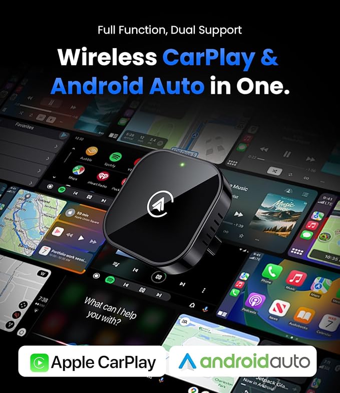 Teeran 2 in 1 Wireless CarPlay and Android Auto Adapter, Easy Setup Plug and Play, Fast Seamless Use Supports 1000+ Cars with Built-in Wired Car Play/Android Auto Compact Design Car Adapter (Black)