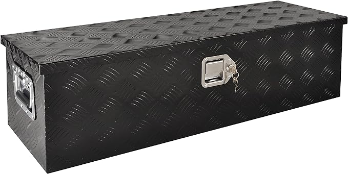 39 Inch Aluminum Heavy Duty Truck Bed Tool Box Truck Car Outdoor Trailer Pickup Toolbox, RV Storage Organizer Trailer Storage Tool Box w/Lock & Keys, 5 Bar Tread, Black (39"X13"X10")
