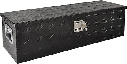 39 Inch Aluminum Heavy Duty Truck Bed Tool Box Truck Car Outdoor Trailer Pickup Toolbox, RV Storage Organizer Trailer Storage Tool Box w/Lock & Keys, 5 Bar Tread, Black (39"X13"X10")