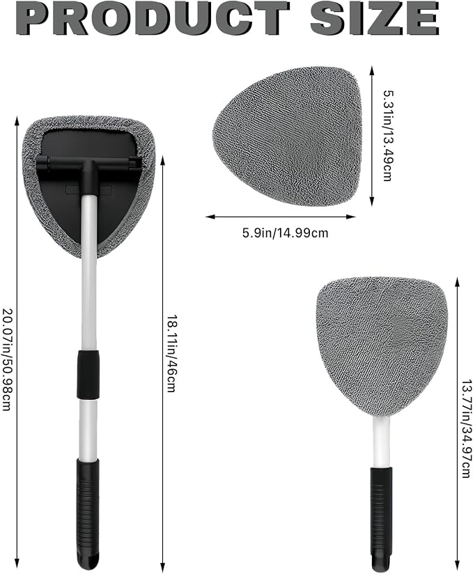 Car Window Cleaner, Car Cleanser Brush, Car Accessories Car Cleaning Supplies Tools, Car Cleaning Kit with Extendable Handle, Microfiber Cloth, Spray Bottle, Fits All Cars (Gray)