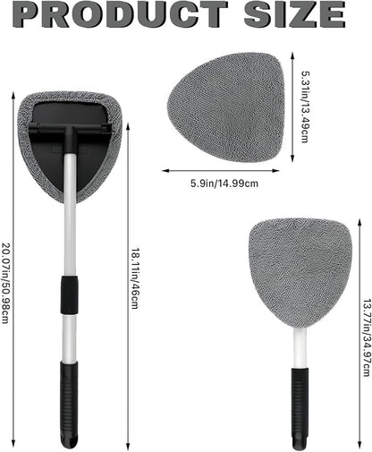 Car Window Cleaner, Car Cleanser Brush, Car Accessories Car Cleaning Supplies Tools, Car Cleaning Kit with Extendable Handle, Microfiber Cloth, Spray Bottle, Fits All Cars (Gray)