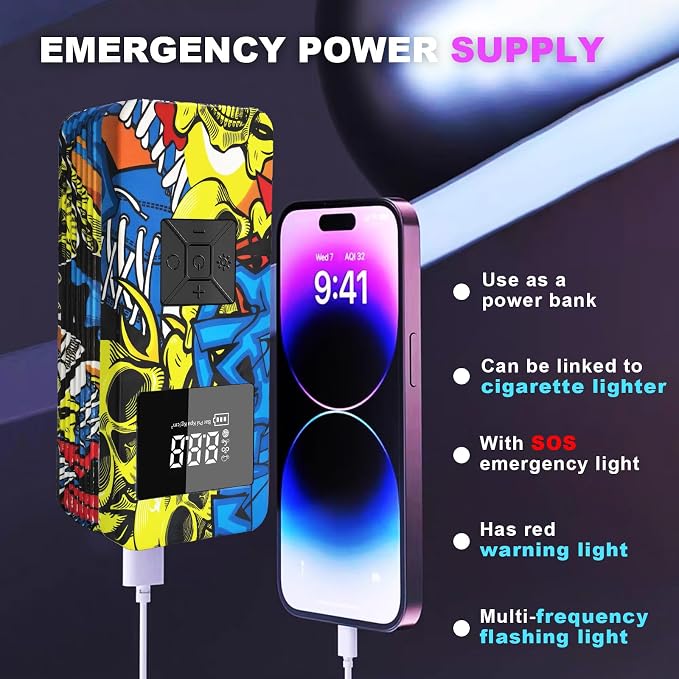 Jump Starter with Air Compressor, 8000A 150PSI Battery Jumper Starter Portable Tire Inflator Pump, 12V Jump Box Car Battery Jump Starter with Smart Jumper Cables, LED Light, LCD Display