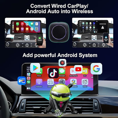 8 Core [4+64G] Wireless Carplay AI Box Android Auto Adapter, Qualcomm Android 13 Plug & Play, Compatible with 98% Vehicle Models, GPS Navigation/Voice Control/Bluetooth/Mirror Link