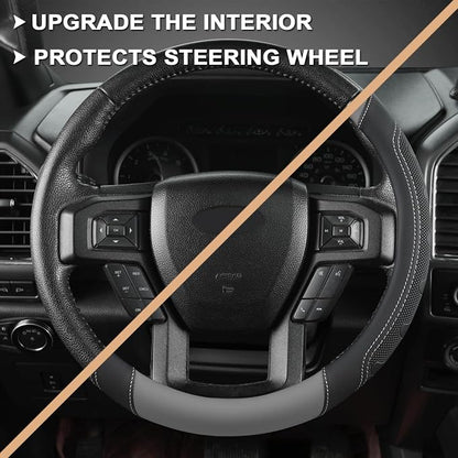 GIANT PANDA Car Steering Wheel Cover for Ford - F150 F250 F350 Expedition, (15.5-16 inches - Black+Gray)