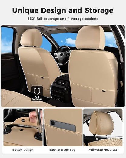 Huidasource Gray Seat Covers, Luxury Nappa Leather Car Seat Cover with Velcro Adjustable, Airbag, Lumbar Support, Cooling ＆ Heating, Seat Covers for Universal Fit for Most Cars SUV Trucks, Gray