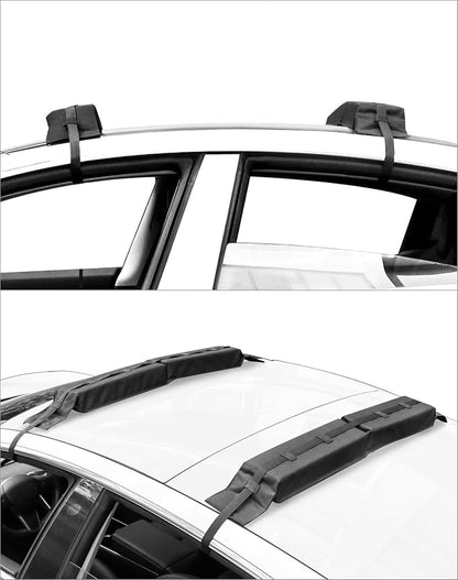QWORK Universal Soft Roof Rack Pads with 16ft Waterproof Tie-Down Straps, Car Roof Top Carrier System for Kayak Surfboard Canoe SUP Snowboard, No Roof Rails Needed, Storage Bag