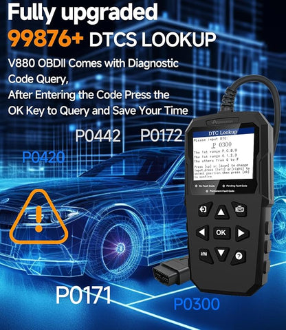 OBD2 Scanner,V880 Check Engine Light Car Code Reader with Reset,4-in-1 Graphic Live Data,I/M Smog Test, Scan Tool Diagnostic Scanner for All OBDII Vehicles After 1996,Work for DIY,Home Use,Mechanic