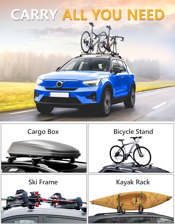 Tuyoung 300lbs Lockable Roof Rack Cross Bars Compatible with Volvo XC40 XC-40 2018-2026, Heavy Duty Aluminum Roof Rails Crossbars Cargo Bars Canoe Snowboard Rooftop Black Carrier Luggage