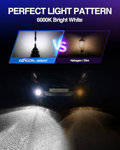 Marsauto H10 9145 LED Fog Light Bulb 9140 LED Fog Lamps Super Bright CSP Chips 6000K Cool White Play and Plug, 360-degree Illumination, Non-polarity, Powersports Accessory Light Kits