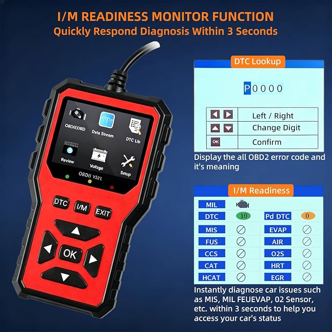 2026 Upgraded OBD2 Scanner Diagnostic Tool, Car Code Reader & Car Diagnostic Scanner, Check Engine Code Reader with Live Data, I/M, Mode 6/8, Battery Voltage, Read & Clear Error Codes (Blue)