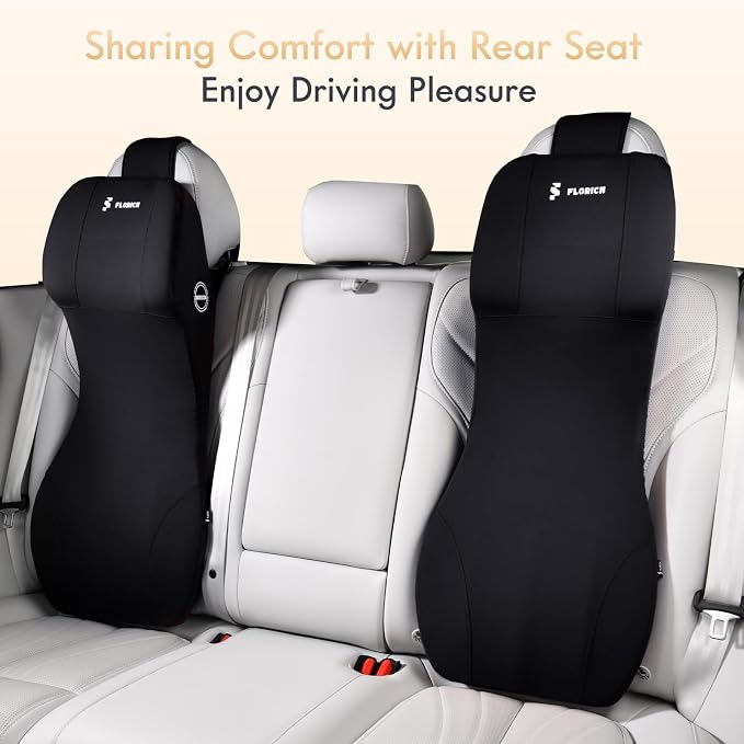 FLORICH Lumbar Support with Car Headrest Pillow 2-in-1 Memory Foam Car Seat Headrest & Lumbar Cushion Ergonomic Back Support Pillow Seat Cushion for Car Seat Driving Neck Back Pain Relief, Black