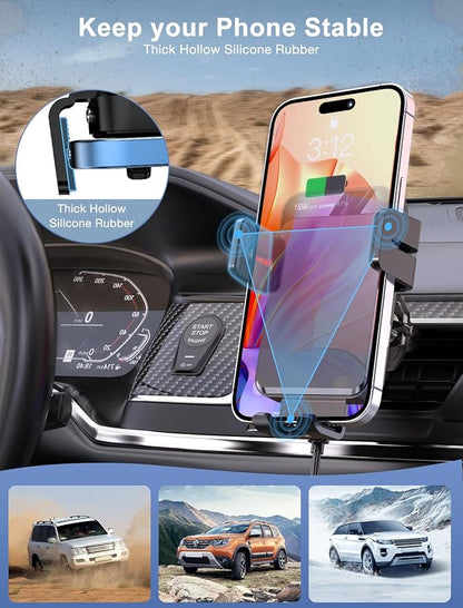 Wireless Car Charger, MOKPR Auto-Clamping Car Mount 15W/10W/7.5W Fast Charging CD Slot Air Vent Car Phone Mount Fit for iPhone 16 15/14/13/13 Pro/12 Pro Max/12 pro/12/11 Series, Samsung Galaxy Series