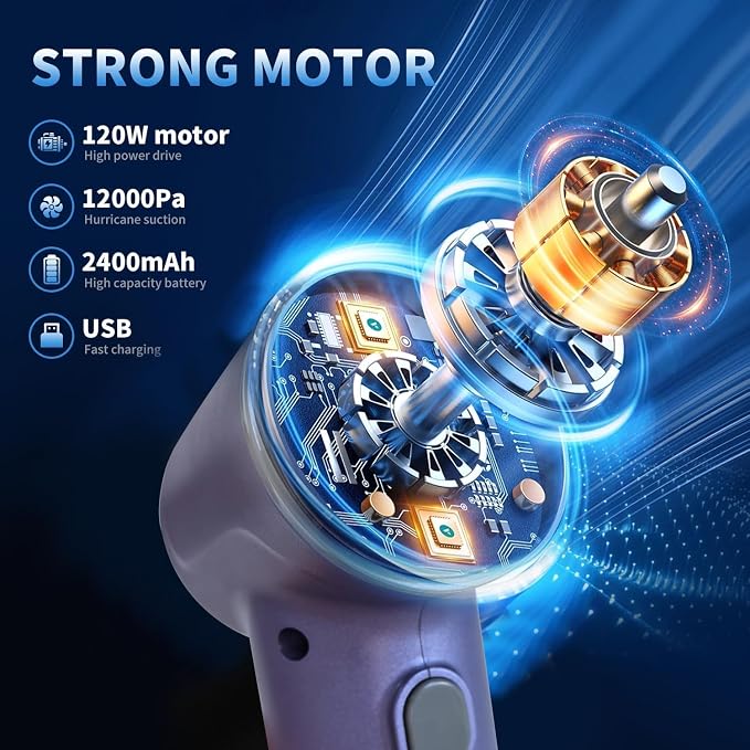 Portable Car Vacuum Cordless,2-in-1 Blow Suction Handheld Cleaner with Multi-Nozzles, Rechargeable Mini Vacuum for Car, Home, Office, Pet Hair, Sofa, Keyboard.