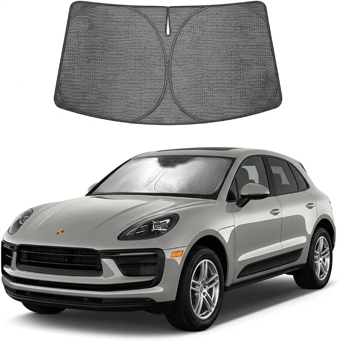 Proadsy Windshield Sun Shade Custom Fit Porsche Macan 2014-2026 Ice Crystal Black Front Window Sunshade UV and Heat Blocker Foldable Visor Keeps Car Cooler for Summer Parking and Daily Use