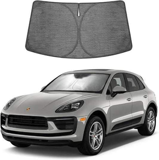 Proadsy Windshield Sun Shade Custom Fit Porsche Macan 2014-2026 Ice Crystal Black Front Window Sunshade UV and Heat Blocker Foldable Visor Keeps Car Cooler for Summer Parking and Daily Use