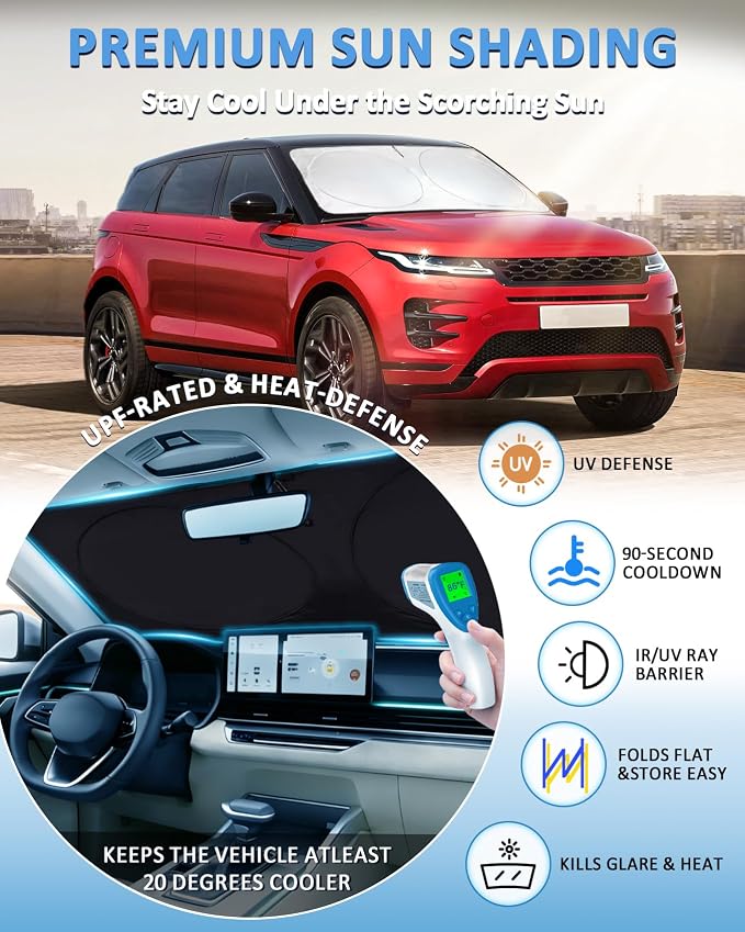 Sunshade for Range Rover Windshield Sun Shade for 2013-2021 Land Rover Range Rover (Does NOT fit Range Rover Sport) Accessories Front Window Shield Cover Sun Visor Protector Cool Interior Save Space
