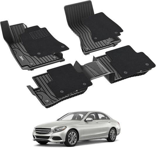 3W Floor Mats with Carpets for Mercedes Benz C-Class 2015-2021(for Sedan Only,Not fit Coupe and Cabriolet), TPE Floor Liner Thickened Carpet for Benz C Class C300/C400/C350e/C43 AMG/C63 AMG/C63 AMG S