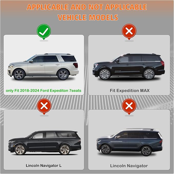 All Weather Car Floor Mats Cargo Liner with Backrest Mat for 2018-2024 Ford Expedition 7 Seater 2 Row (Not Fit for MAX/Limited Model), TPE Rubber Liners Full Set for 2024 Expedition Accessories