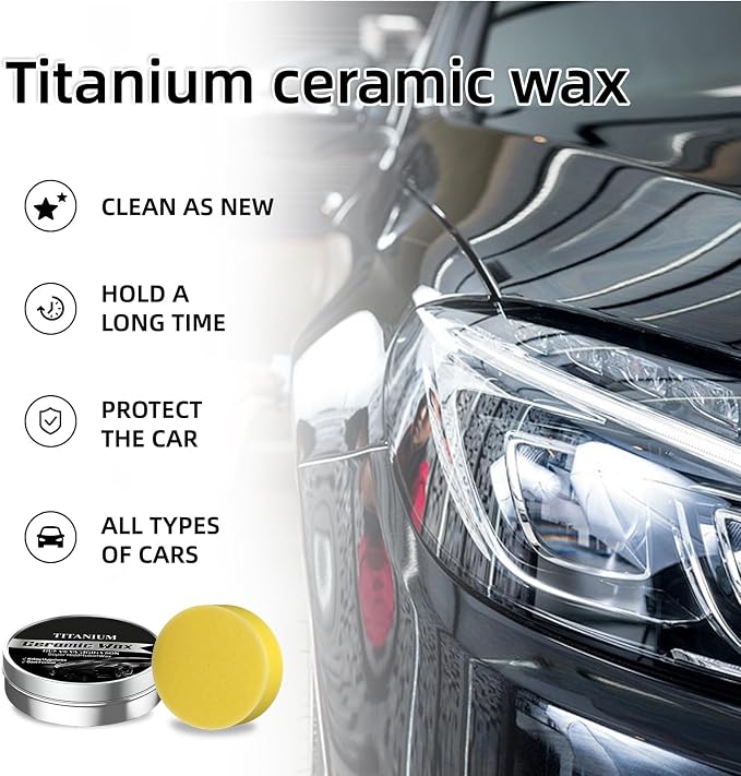 Titanium Ceramic Wax Cream for Cars – Advanced Car Coating & Polishing Wax, Strong Protection & Long-Lasting Shine, Waterless Spray Application, Safe for All Paint, Includes Microfiber Sponge