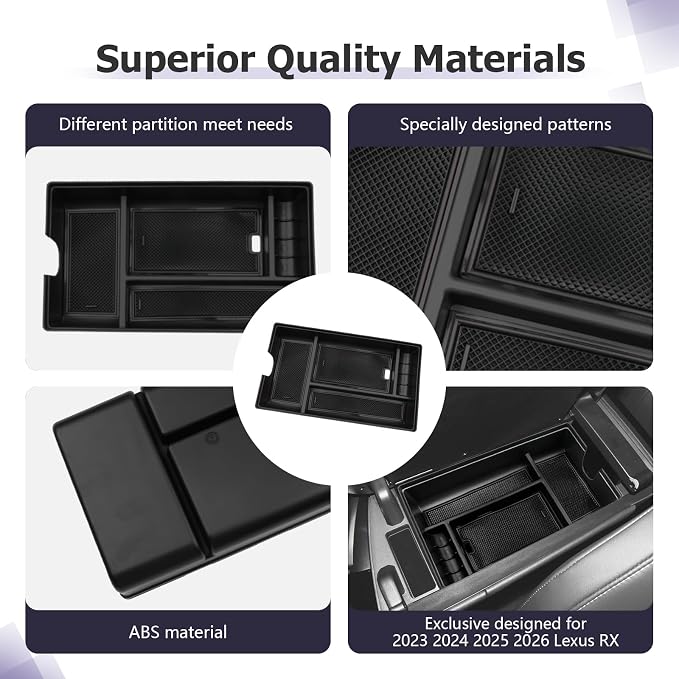 LUWU 2025 2026 Lexus RX350 Center Console Organizer for 2023 2024 2025 2026 Lexus RX350/RX450/RX500 Accessories Armrest Console Storage Box Glove Organizer Tray ABS Material Black