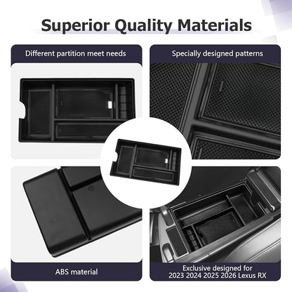 LUWU 2025 2026 Lexus RX350 Center Console Organizer for 2023 2024 2025 2026 Lexus RX350/RX450/RX500 Accessories Armrest Console Storage Box Glove Organizer Tray ABS Material Black