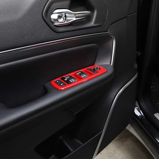 JeCar Window Lift Switch Cover Interior Button Trim Kit for Jeep Grand Cherokee 2011-2020 & Jeep Cherokee 2014-2020, Red