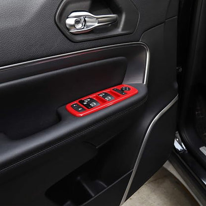 JeCar Window Lift Switch Cover Interior Button Trim Kit for Jeep Grand Cherokee 2011-2020 & Jeep Cherokee 2014-2020, Red