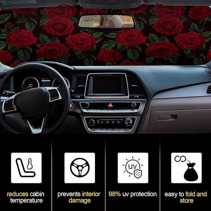 Windshield Sun Shade Foldable Car Front Window Covers for Car Accessories Sun Heat UV Rays Visor Protector Protection for Universal Cars SUV Truck (Rose)