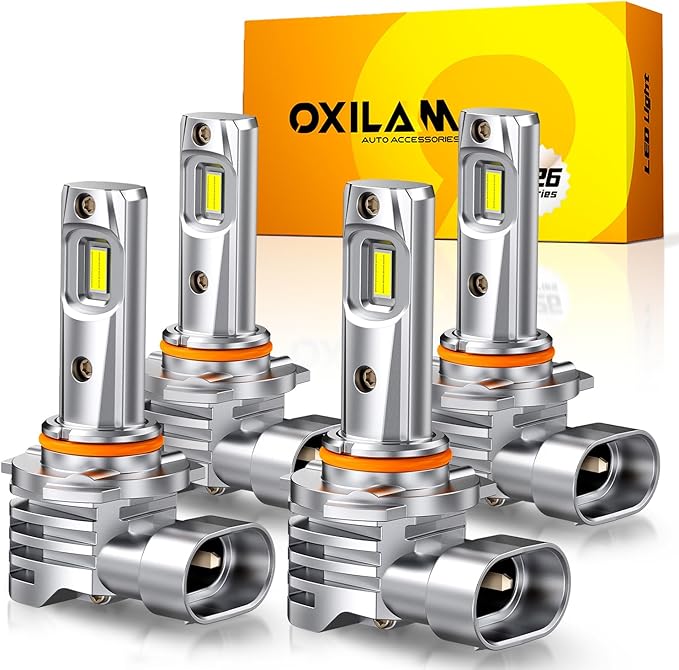 OXILAM 9005 9006 LED Light Bulbs, 1200% Brighter 6500K Cool White HB3 HB4 Bulb, Wireless, Anti-Flicker, IP68 Waterproof, 1:1 Mini Size, Compatible with Cars SUVs Trucks, Pack of 4