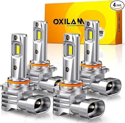 OXILAM 9005 9006 LED Light Bulbs Combo, 1100% Ultra Bright 6500K Cool White, Fanless HB3 HB4 Light Bulb, 1:1 Mini Size, CANbus Ready No Flicker, Pack of 4