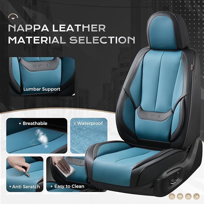 Coverado Seat Covers, Car Seat Covers Front Seats, Car Seat Cover, Car Seat Protector Waterproof, Car Seat Cushion Nappa Leather, Seat Covers Carseat Cover Universal Fit for Most Cars