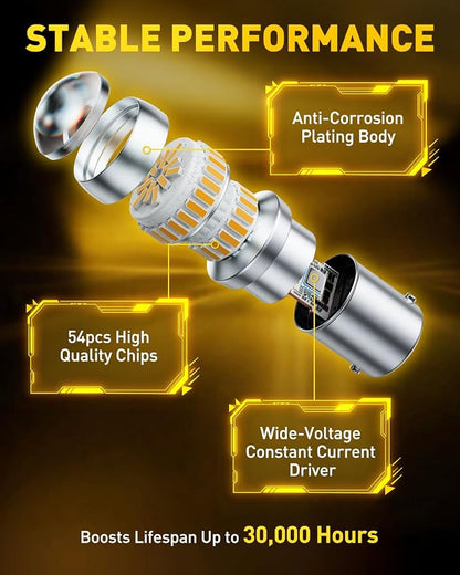 AUXITO 1156 LED Bulbs Amber Yellow Super Bright 7506 BA15S P21W LED Bulb with Projector for Front Rear LED Turn Signal Bulb DRL Marker Blinker Parking Lights, Pack of 2