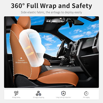 Huidasource Tacoma Car Seat Covers, 360° Full Coverage Waterproof Leather Cushion Cover Fit for Toyota Tacoma 2016-2023 SR SR5 Limited TRD Sport/Pro/Off Road All Cab Front Row(Front Pair/Brown)