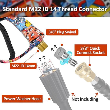 BEAR FORCE Pressure Washer Spray Gun Power Washer Short Gun with M22-ID14mm & Foam Cannon Foam Gun with 5 Nozzles Tips #035 & 3/8'' Quick Connector Swivel, Additional Orifice Nozzle 1.10mm Car Washing