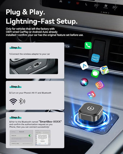 Spedal 2026 2-in-1 Wireless CarPlay & Android Auto Adapter, Ultra Mini Dongle Converts Wired to Wireless, WiFi 6 & Bluetooth 5.4, Plug & Play Stick for Cars with Factory Wired System, Low Latency