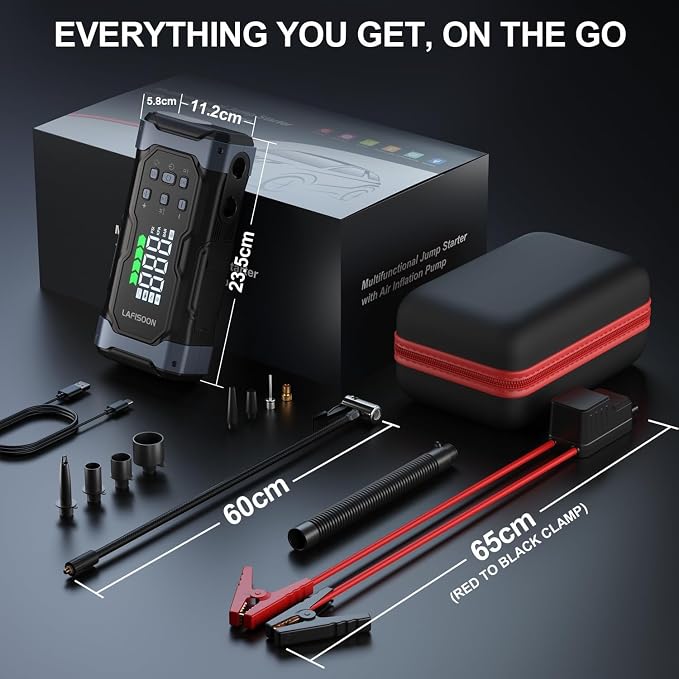 High-Power 9000A Jump Starter with Air Compressor, 12V Car Battery Jump Starter, Portable Jump Box for Car(All Gas/14L Diesel) with Tire Inflator, PD 30W Fast Charge, Forced Boost Battery Jumper