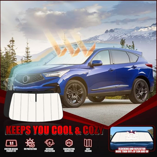 Windshield Sun Shade for Acura RDX 2019-2025 2026, Front Window Visor Accessories, Folding Design Blocks Heat & UV Rays Maintain Cool Interior and Save Space
