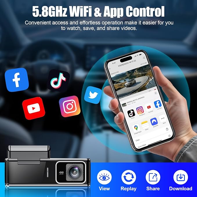 4K Dash Cam Front and Rear,Dual Dash Camera for Cars with 5.8GHz WiFi GPS,Night Vision,Mini Dash Cam with 3.59" IPS Screen,24H Parking Mode,G-Sensor,Loop Recording,64GB SD Card Included