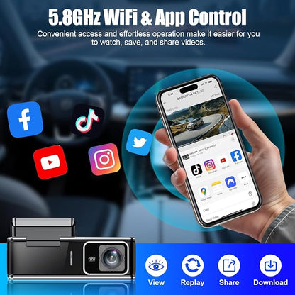 4K Dash Cam Front and Rear,Dual Dash Camera for Cars with 5.8GHz WiFi GPS,Night Vision,Mini Dash Cam with 3.59" IPS Screen,24H Parking Mode,G-Sensor,Loop Recording,64GB SD Card Included