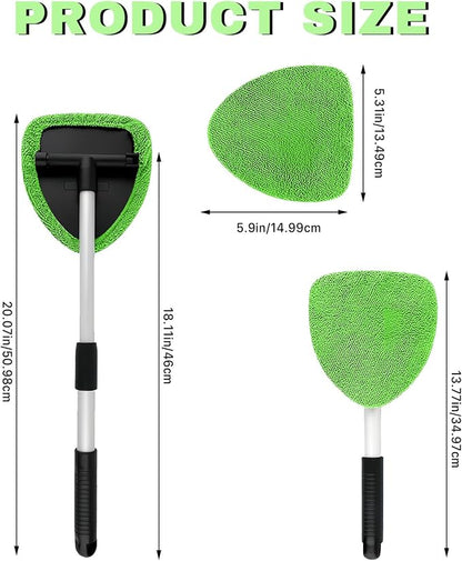 Car Window Cleaner, Car Cleanser Brush, Car Accessories Car Cleaning Supplies Tools, Car Cleaning Kit with Extendable Handle, Microfiber Cloth, Spray Bottle, Fits All Cars (Green)