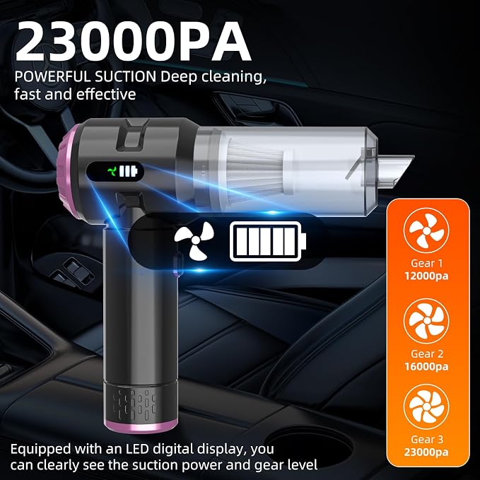 Handheld Vacuum Cleaner Cordless, 23000Pa Powerful Car Mini Vacuum Cleaner, Rechargeable Portable Lightweight dust Catcher for Home Car Carpet Stairs Pet Hair Deep Cleaning（Black-Purple）