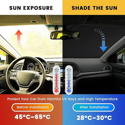 Windshield Sun Shade, Car Sun Shade Windshield, Reflector Sunshade Offers Ultimate Protection for Car Interior, Reflective Polyester Blocks Heat for Cars,Trucks,SUVs (57 x 32 in)