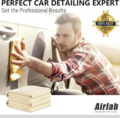 Chamois Cloth for Car 2 Pack Shammy Towel 24'' x 16'' (2.58 sq ft Each) Super Absorbent Car Drying Towel Real Leather Lint Free Streak Free for Car Wash Auto Detailing